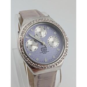 Anne Klein Swiss Diamond Watch Women 32mm Case Purple Leather Band- New Battery